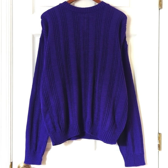 Serious Affairs 80's Vintage Deadstock Ribbed Knit Crewneck Sweater Purple Large - Picture 1 of 10